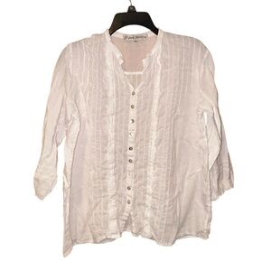 JP‎ and Mattie Womens White Pintuck Front Blouse Cotton Small Boho Peasant Top